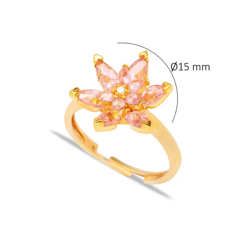 Pink CZ Flower Cluster Adjustable Sterling Silver Ring