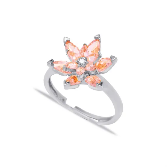 Pink CZ Flower Cluster Adjustable Sterling Silver Ring Pink CZ Flower Cluster Adjustable Sterling Silver Ring