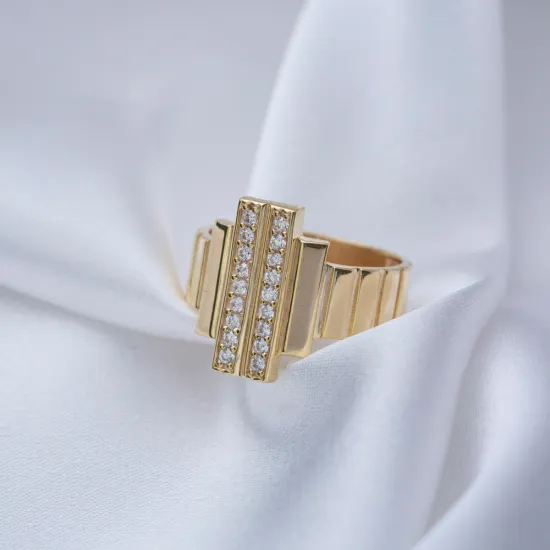 Hexagon Geometric CZ Adjustable Sterling Silver Ring