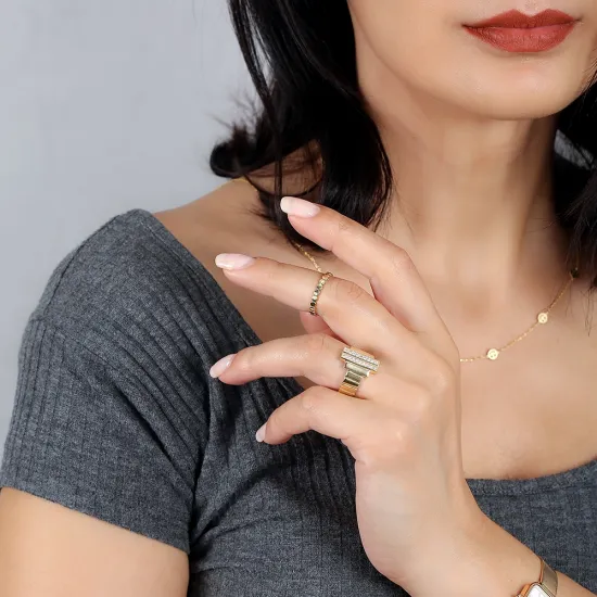 Hexagon Geometric CZ Adjustable Sterling Silver Ring