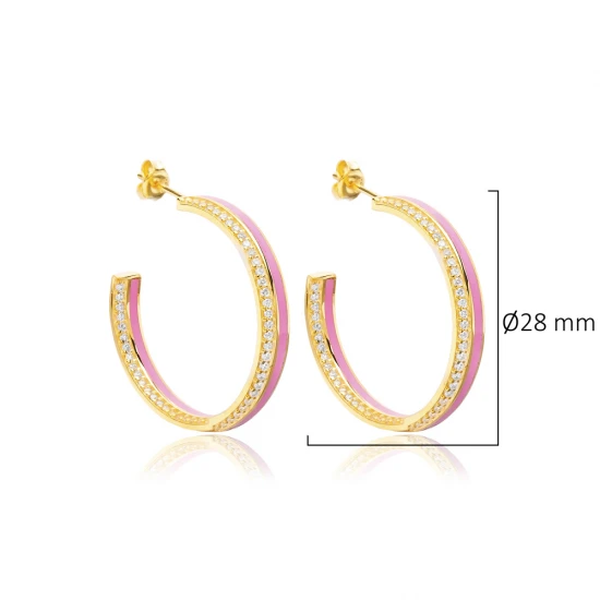 Pink Enamel Clear CZ 925 Sterling Silver Earrings Pink Enamel Clear CZ 925 Sterling Silver Earrings