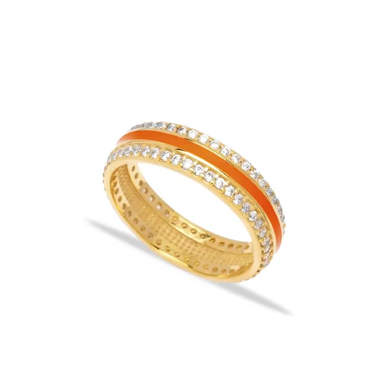 Orange Color Enamel White CZ Stone Band Ring Handmade Wholesale 925 Sterling Silver Jewelry Orange Color Enamel White CZ Stone Band Ring Handmade Wholesale 925 Sterling Silver Jewelry