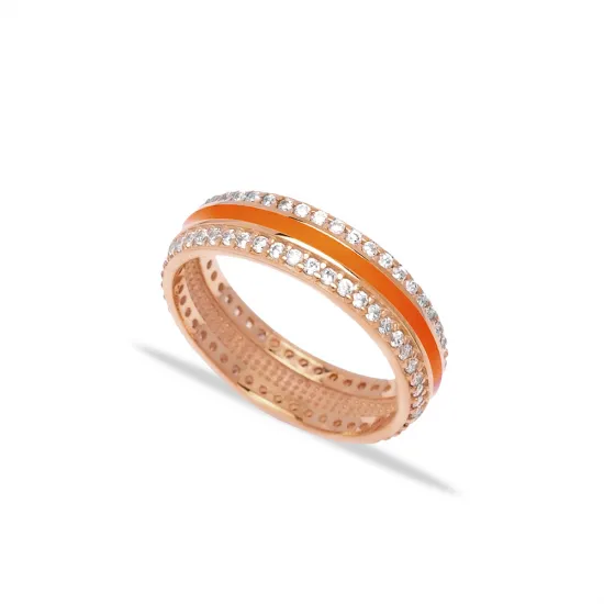 Orange Color Enamel White CZ Stone Band Ring Handmade Wholesale 925 Sterling Silver Jewelry Orange Color Enamel White CZ Stone Band Ring Handmade Wholesale 925 Sterling Silver Jewelry