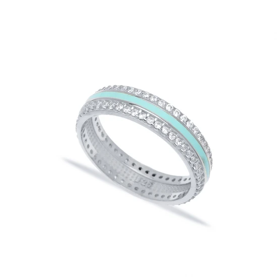 Light Blue Color Enamel White CZ Band 925 Silver Ring Light Blue Color Enamel White CZ Band 925 Silver Ring