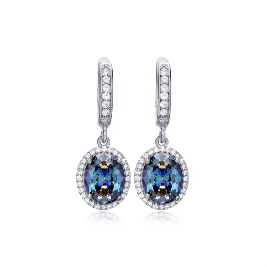 Blue Topaz CZ Stone Oval Dangle Earring 925 Silver Jewelry Blue Topaz CZ Stone Oval Dangle Earring 925 Silver Jewelry