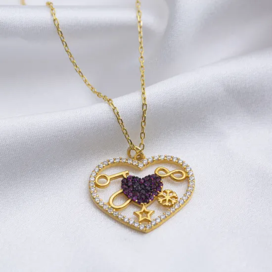 Mix Symbol Design Amethyst Heart Shaped Charm Necklace Women Jewelry 925 Silver Wholesale Mix Symbol Design Amethyst Heart Shaped Charm Necklace Women Jewelry 925 Silver Wholesale