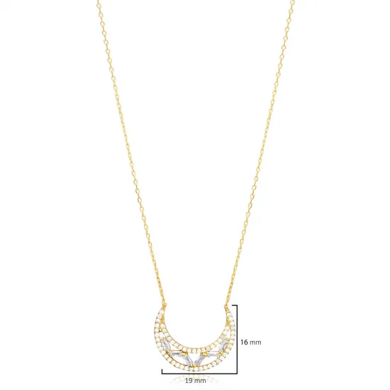 Baguette CZ Stone Moon Design Charm Necklace Wholesale Turkish 925 Sterling Sİlver Jewelry Baguette CZ Stone Moon Design Charm Necklace Wholesale Turkish 925 Sterling Sİlver Jewelry