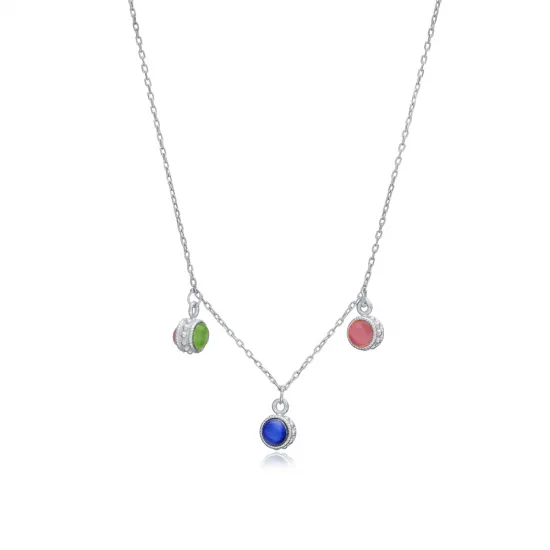Mix Colorful Shaker Ball 925 Sterling Silver Necklace | 925 Sterling Silver Wholesale | Sade Silver Mix Colorful Shaker Ball 925 Sterling Silver Necklace - Sade 925 Silver Jewelry