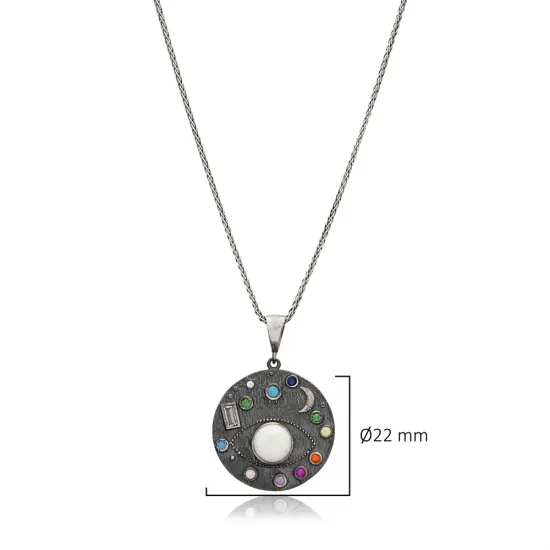 Eye of Universe Opal Oxidized Wholesale 925 Silver Necklace Eye of Universe Opal Oxidized Wholesale 925 Silver Necklace