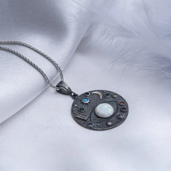 Eye of Universe Opal Oxidized Wholesale 925 Silver Necklace Eye of Universe Opal Oxidized Wholesale 925 Silver Necklace
