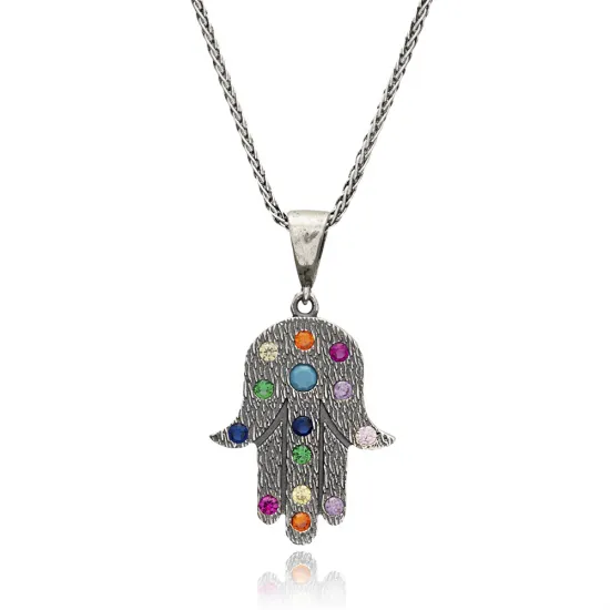 Mix Hamsa Oxidized 925 Sterling Silver Necklace Mix Hamsa Oxidized 925 Sterling Silver Necklace