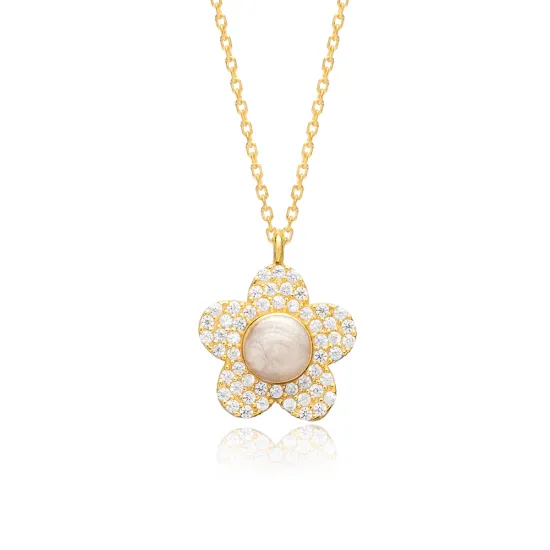 Clear CZ 13mm Flower 925 Sterling Silver Necklace Clear CZ 13mm Flower 925 Sterling Silver Necklace