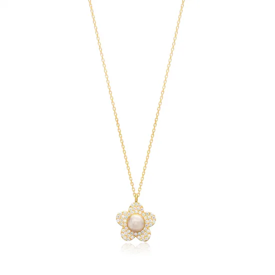 Clear CZ 13mm Flower 925 Sterling Silver Necklace Clear CZ 13mm Flower 925 Sterling Silver Necklace