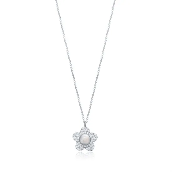 Clear CZ 13mm Flower 925 Sterling Silver Necklace Clear CZ 13mm Flower 925 Sterling Silver Necklace