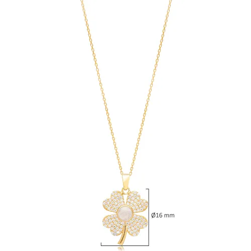 16mm Clover CZ 925 Sterling Silver Necklace 16mm Clover CZ 925 Sterling Silver Necklace