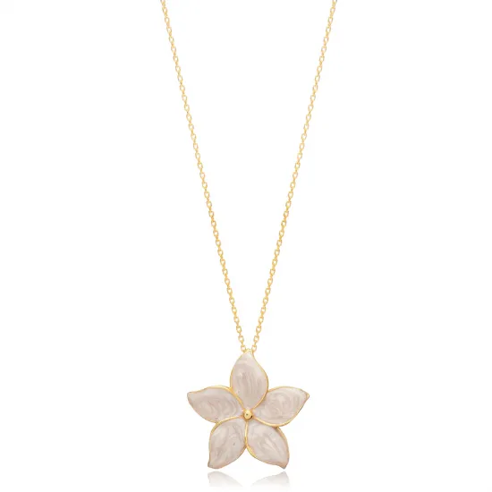 Ø27 mm Star Flower Charm Mother of Pearl Enamel Charm Necklace Turkish Handmade Wholesale 925 Sterling Silver
