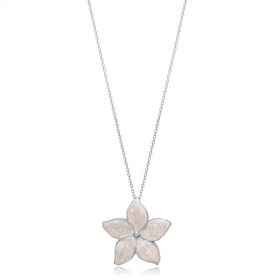 Ø27 mm Star Flower Charm Mother of Pearl Enamel Charm Necklace Turkish Handmade Wholesale 925 Sterling Silver
