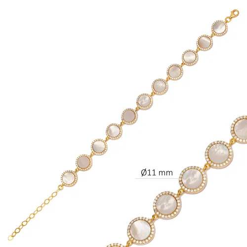 Round Mother Of Pearl CZ 925 Sterling Silver Bracelet