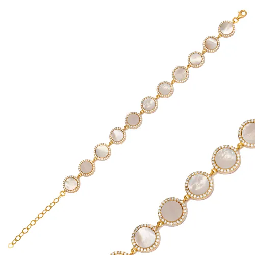 Round Mother Of Pearl CZ 925 Sterling Silver Bracelet