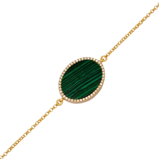 Malachite Oval 925 Sterling Silver Bracelet Malachite Oval 925 Sterling Silver Bracelet