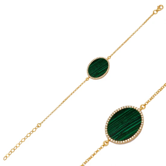 Malachite Oval 925 Sterling Silver Bracelet Malachite Oval 925 Sterling Silver Bracelet