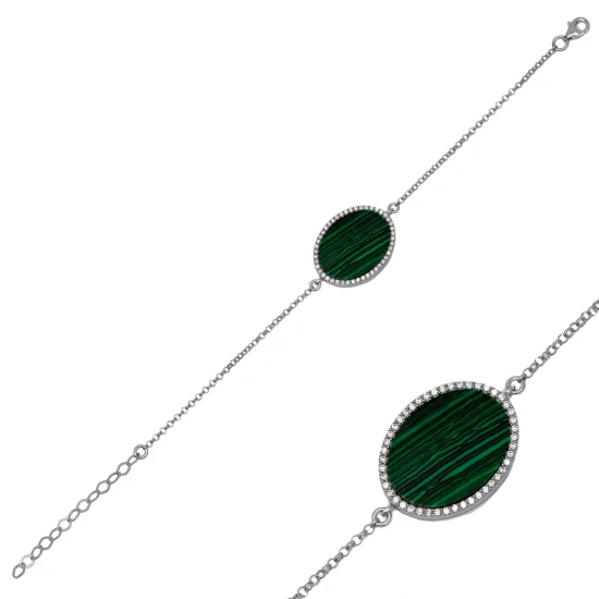 Malachite Oval 925 Sterling Silver Bracelet Malachite Oval 925 Sterling Silver Bracelet