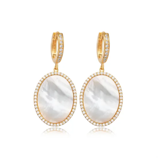 Mother Of Pearl CZ Oval Dangle Sterling Silver Earrings Mother Of Pearl CZ Oval Dangle Sterling Silver Earrings