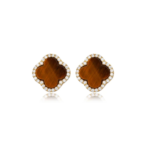 Clover Tiger Eye 925 Sterling Silver Earrings
