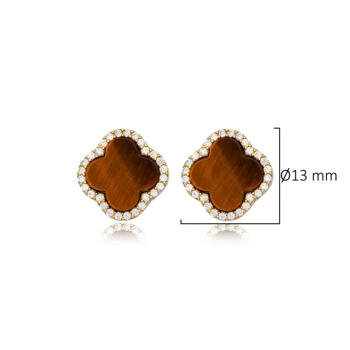 Clover Tiger Eye 925 Sterling Silver Earrings Clover Tiger Eye 925 Sterling Silver Earrings