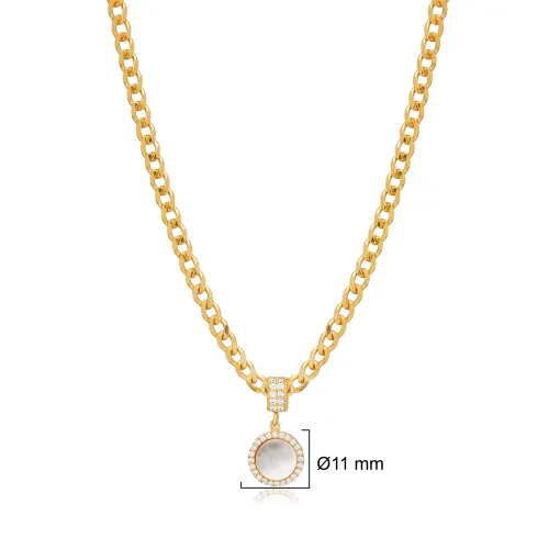 Mother Of Pearl CZ Round Shape Sterling Silver Necklace