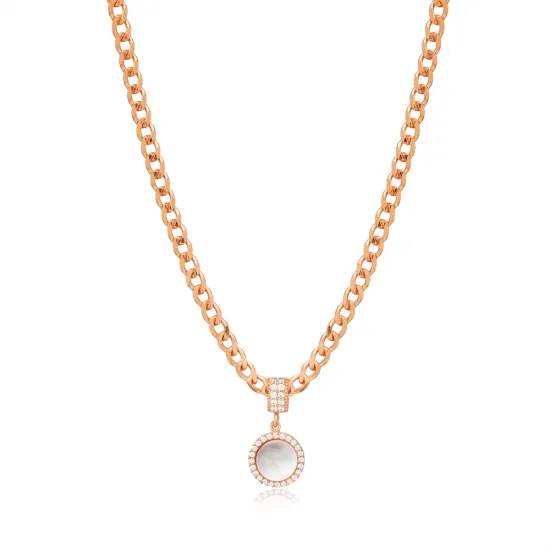 Mother Of Pearl CZ Round Shape Sterling Silver Necklace Mother Of Pearl CZ Round Shape Sterling Silver Necklace