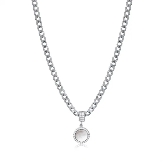 Mother Of Pearl CZ Round Shape Sterling Silver Necklace Mother Of Pearl CZ Round Shape Sterling Silver Necklace