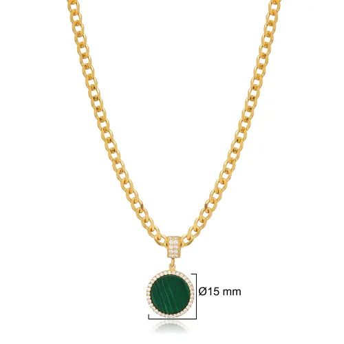 New Trend Round Shape Malachite CZ 925 Silver Necklace