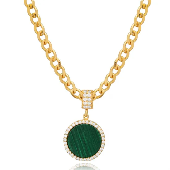 New Trend Round Shape Malachite CZ 925 Silver Necklace New Trend Round Shape Malachite CZ 925 Silver Necklace