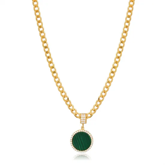 New Trend Round Shape Malachite CZ 925 Silver Necklace New Trend Round Shape Malachite CZ 925 Silver Necklace