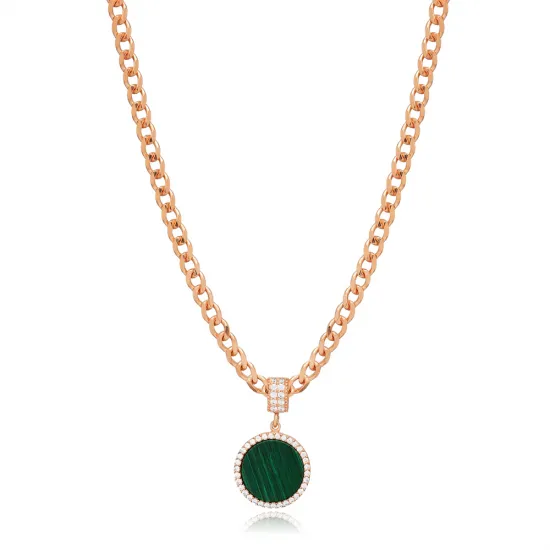 New Trend Round Shape Malachite CZ 925 Silver Necklace New Trend Round Shape Malachite CZ 925 Silver Necklace