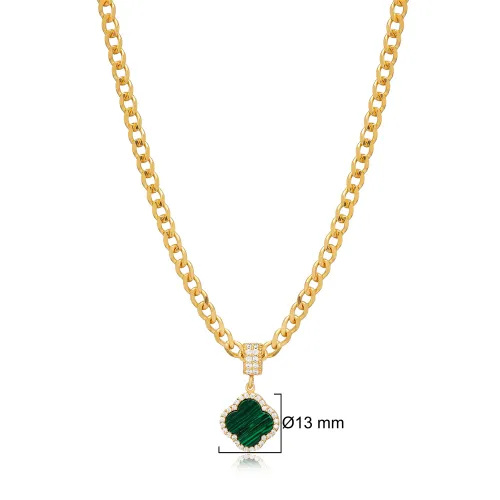 Clover Malachite CZ 925 Sterling Silver Necklace