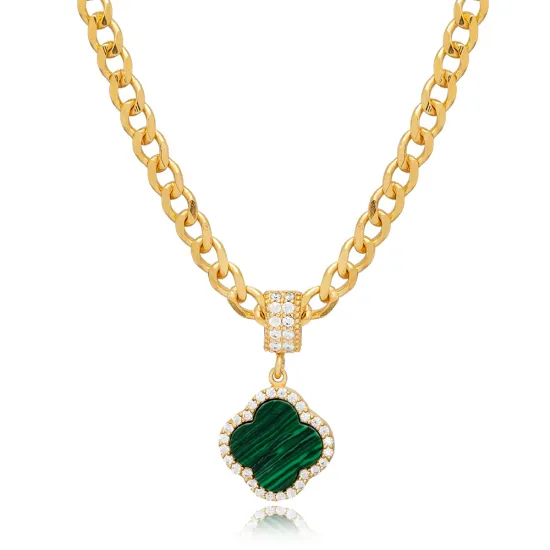 Clover Design Malachite Cz Stone 925 Sterling Silver Charm Necklace Jewelry Turkish Wholesale Clover Design Malachite Cz Stone 925 Sterling Silver Charm Necklace Jewelry Turkish Wholesale