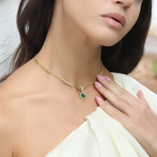 Clover Design Malachite Cz Stone 925 Sterling Silver Charm Necklace Jewelry Turkish Wholesale Clover Design Malachite Cz Stone 925 Sterling Silver Charm Necklace Jewelry Turkish Wholesale