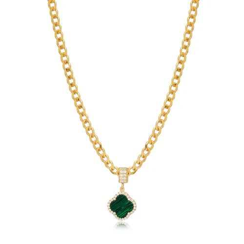 Clover Malachite CZ 925 Sterling Silver Necklace
