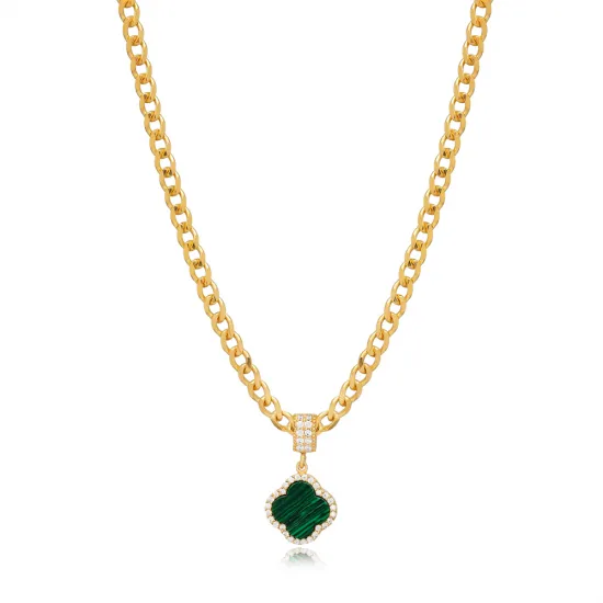 Clover Design Malachite Cz Stone 925 Sterling Silver Charm Necklace Jewelry Turkish Wholesale Clover Design Malachite Cz Stone 925 Sterling Silver Charm Necklace Jewelry Turkish Wholesale