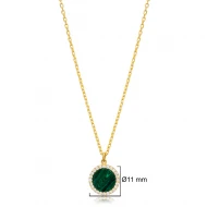 11mm Malachite CZ 925 Sterling Silver Necklace