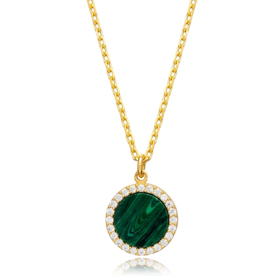 11mm Malachite CZ 925 Sterling Silver Necklace - Sade 925 Silver Jewelry