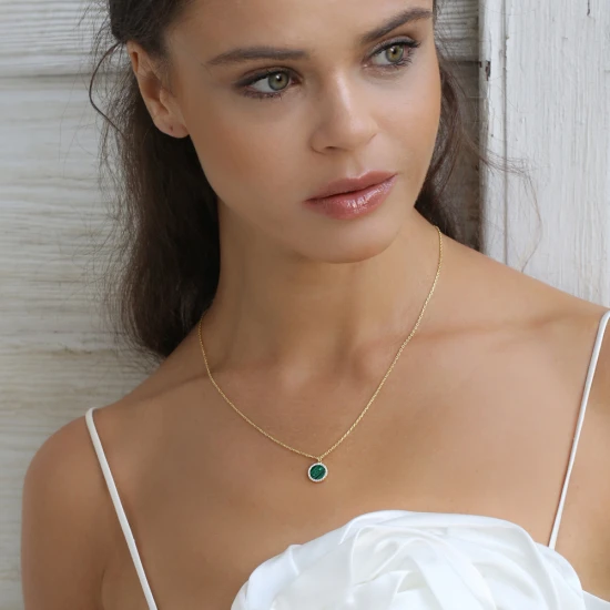 11mm Malachite CZ 925 Sterling Silver Necklace - Sade 925 Silver Jewelry