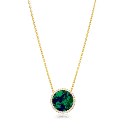CZ Azurite Round Shape 925 Sterling Silver Necklace