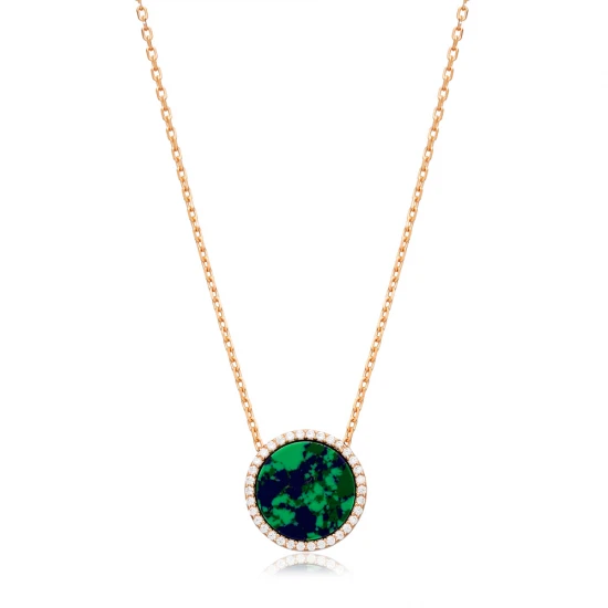 CZ Azurite Round Shape 925 Sterling Silver Necklace
