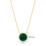 15mm Round Shape Malachite And CZ 925 Silver Necklace