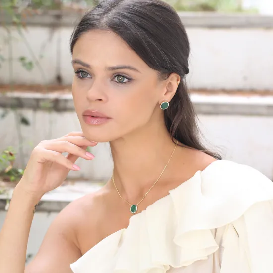 Ø15 mm Round Shape Malachite and CZ Stone 925 Sterling Silver Charm Necklace Handmade Jewelry Wholesale Ø15 mm Round Shape Malachite and CZ Stone 925 Sterling Silver Charm Necklace Handmade Jewelry Wholesale