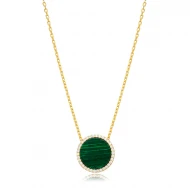 15mm Round Shape Malachite And CZ 925 Silver Necklace