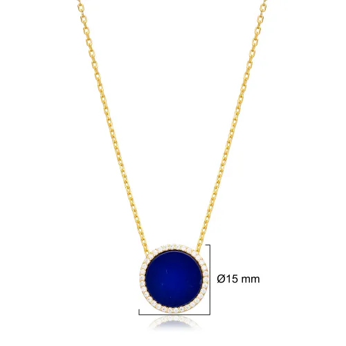 Lapis Lazuli And CZ Round 925 Sterling Silver Necklace